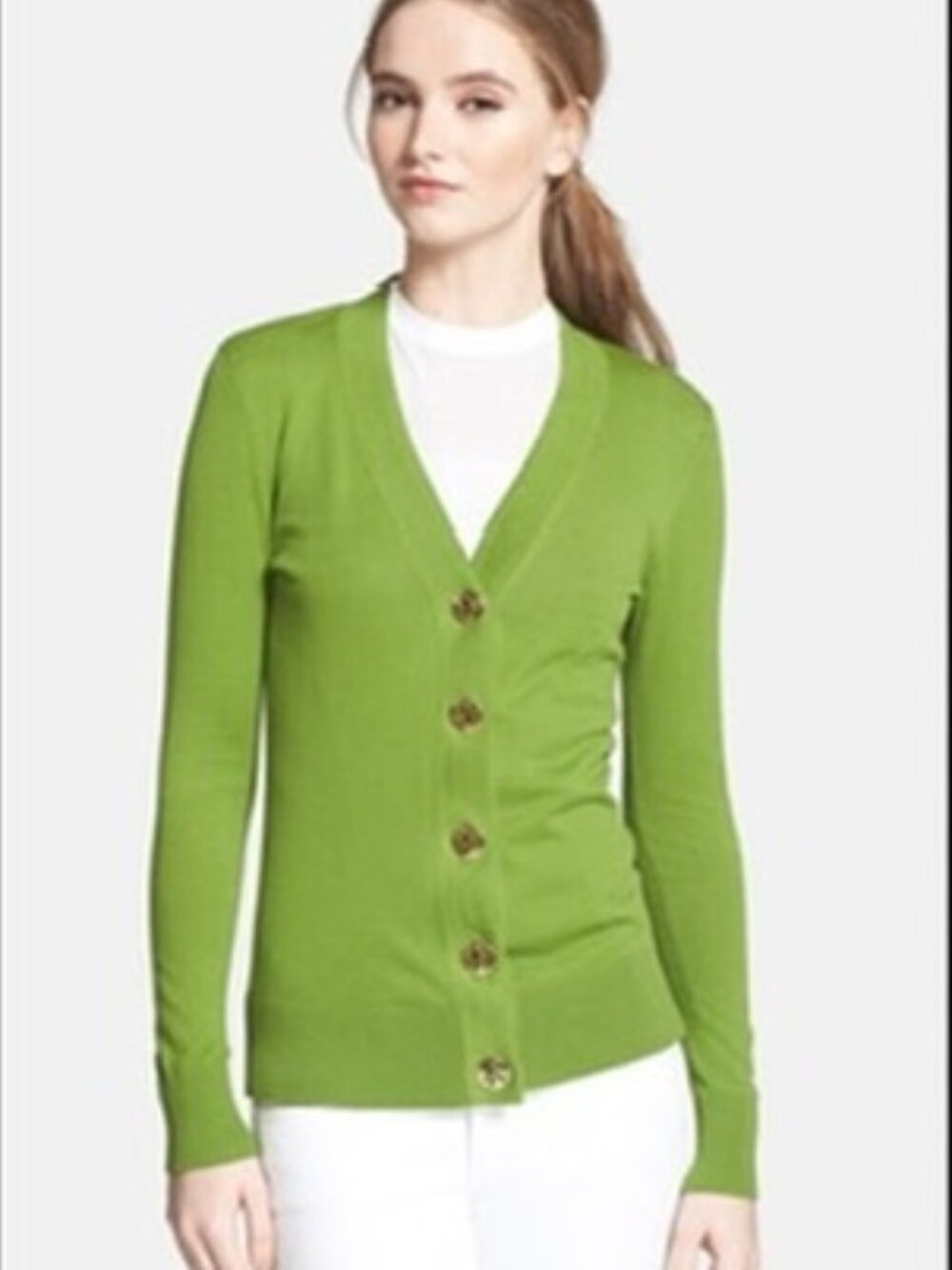 TORY BURCH Simone Cardigan, Lemon Green, Cotton, Button Front , Sz S.
